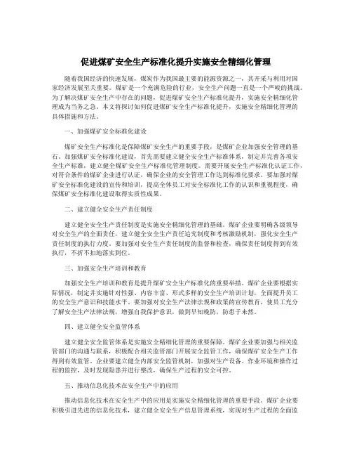 促进煤矿安全生产标准化提升实施安全精细化管理