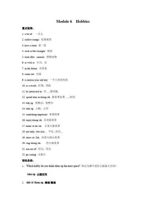 八年级英语下册《Module 6 Hobbies》重点短语及语法汇总外研版