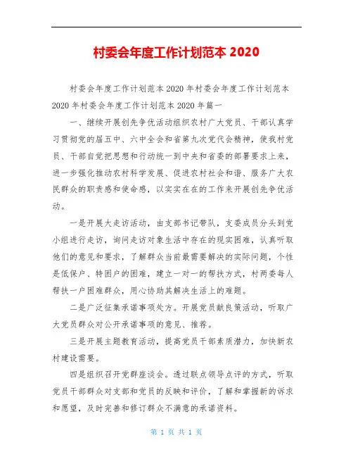 村委会年度工作计划范本2020