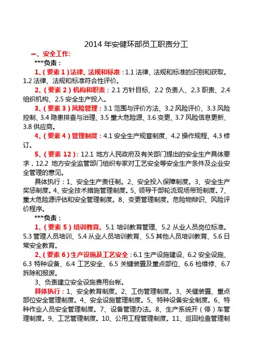 安健环部职责与分工