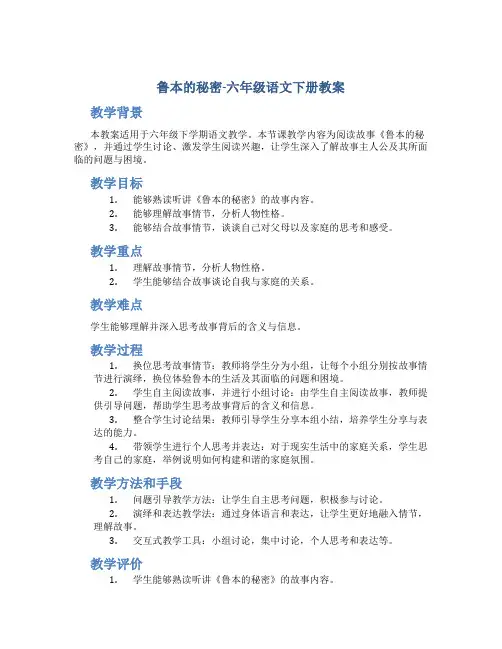 鲁本的秘密-六年级语文下册教案