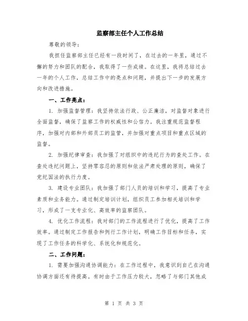 监察部主任个人工作总结