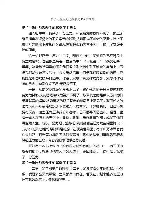 多了一份压力优秀作文600字5篇
