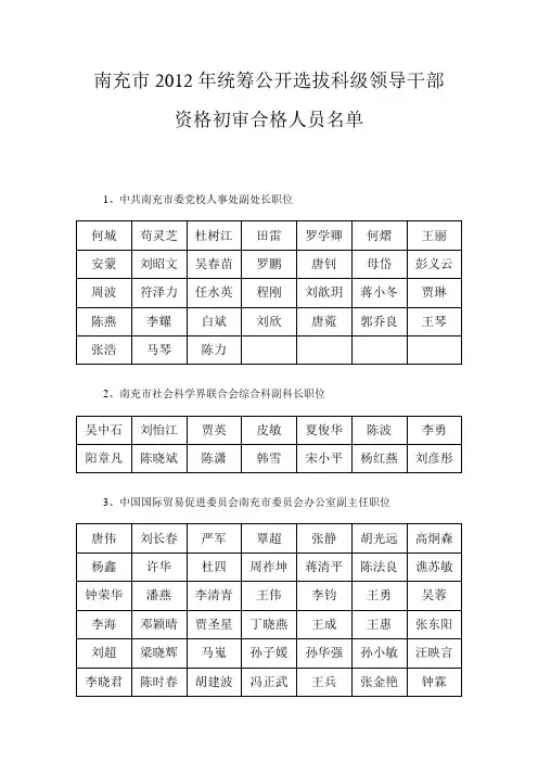 南充市2012年统筹公开选拔科级领导干部