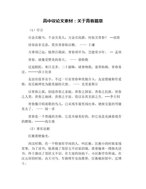 高中议论文素材：关于青春篇章