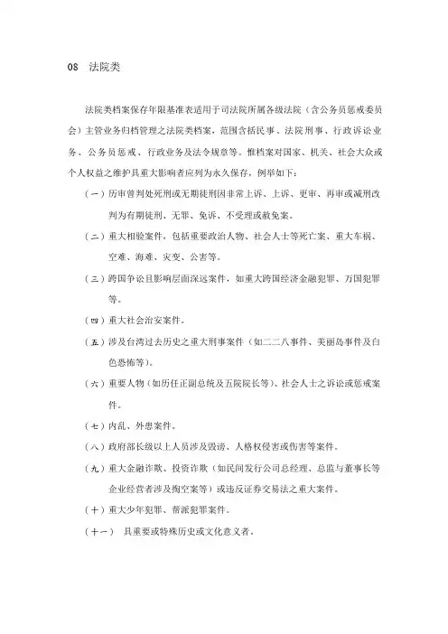 法院类档案保存年限基准表