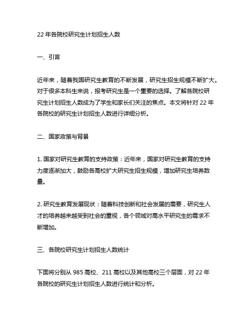 22年各院校 研究生 计划招生人数