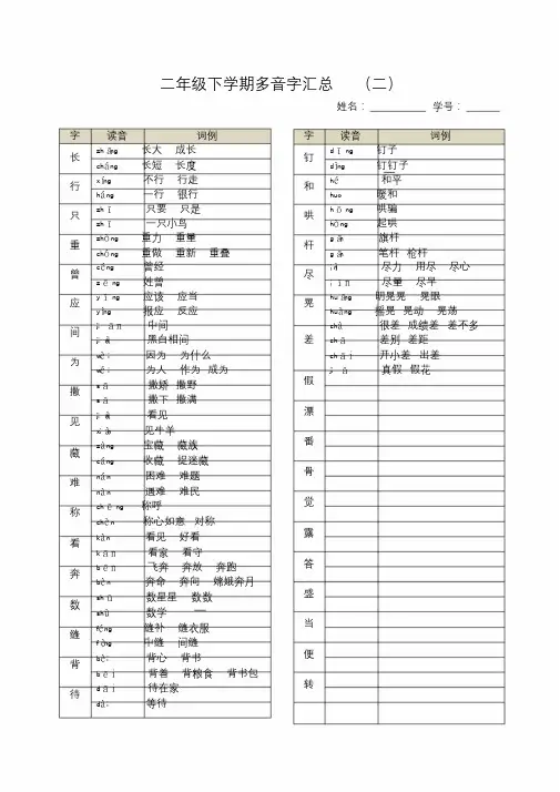 二年级下册多音字汇总(二)