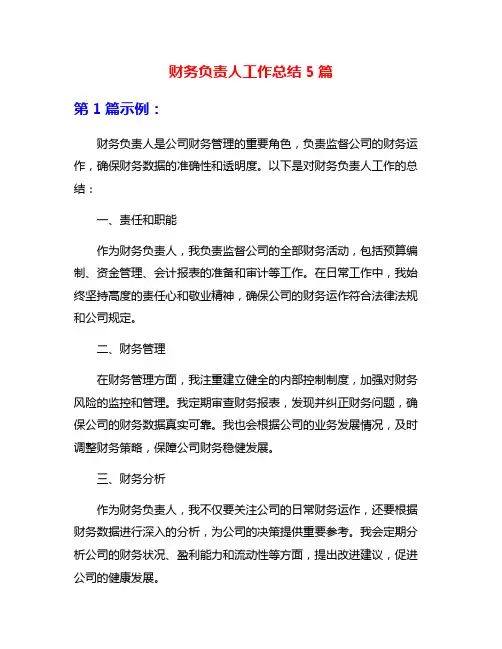 财务负责人工作总结5篇