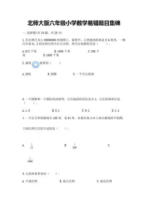 北师大版六年级小学数学易错题目集锦(精选题)
