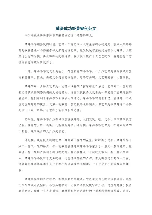 融资成功经典案例范文