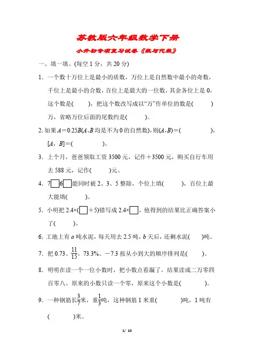 【2020春季】苏教版数学六年级下册《小升初总复习-数与代数》(附答案可编辑)
