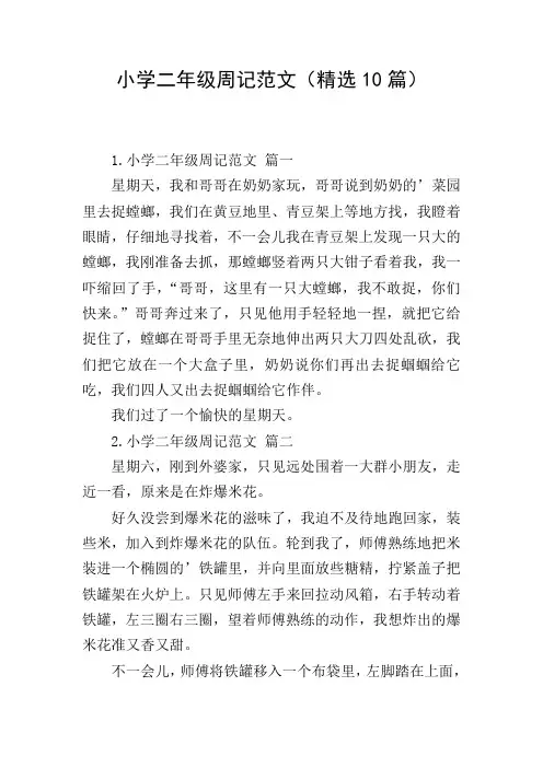 小学二年级周记范文(精选10篇)