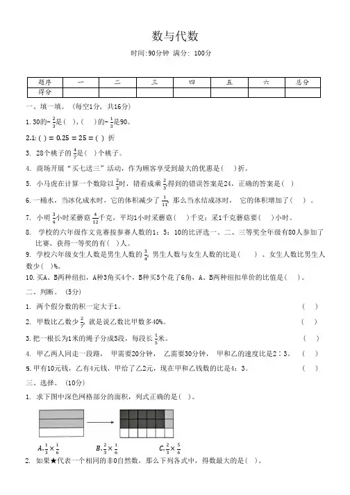 人教版数学六年级上册专项数与代数同步练
