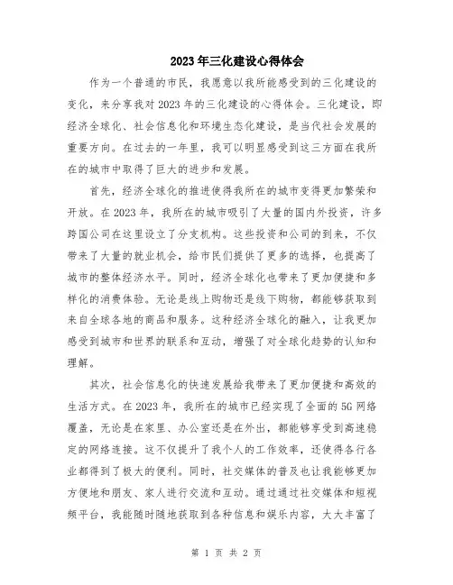 2023年三化建设心得体会