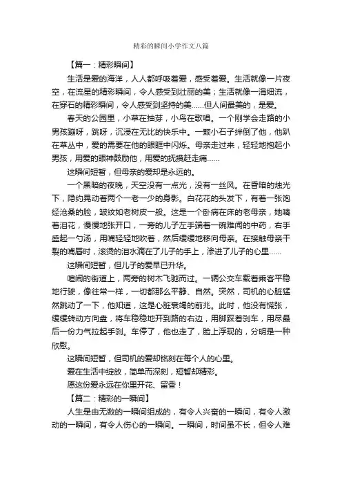 精彩的瞬间小学作文八篇