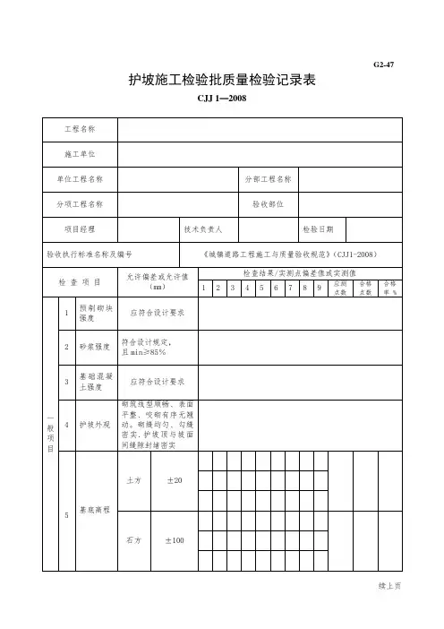 护坡施工检验批质量检验记录表 - 副本