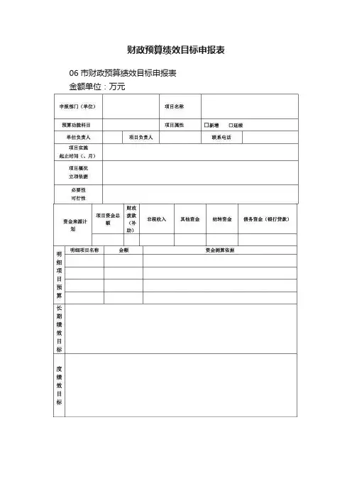 财政预算绩效目标申报表