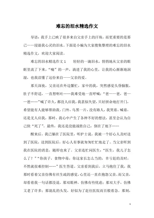 难忘的泪水精选作文