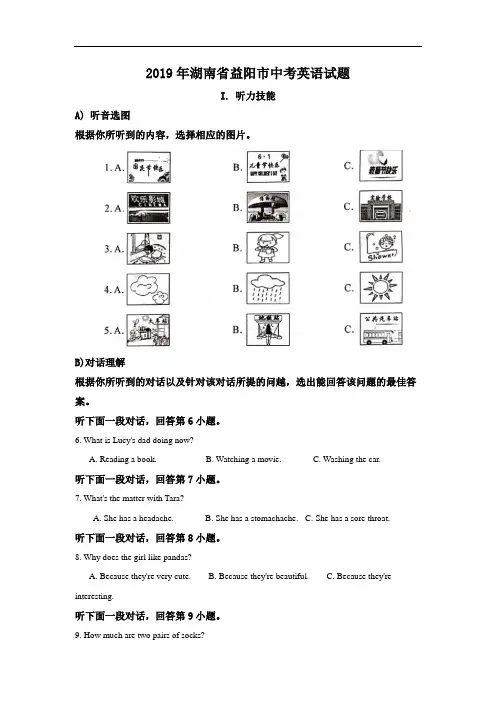 2019年湖南省益阳市中考英语试题附答案