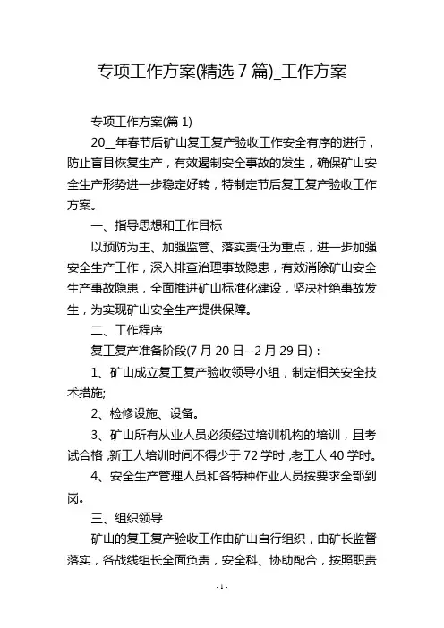 专项工作方案(精选7篇)_工作方案