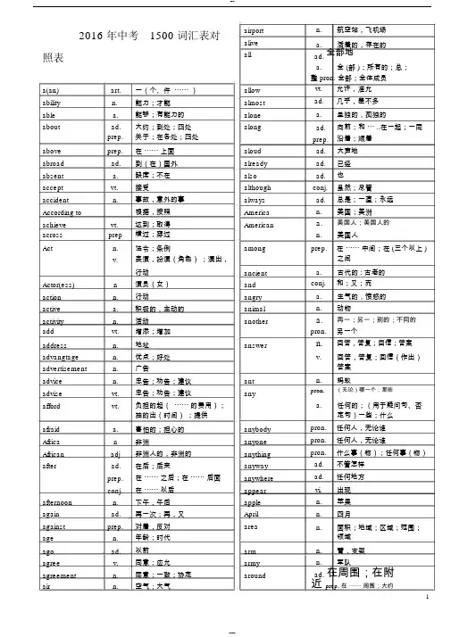 中考1500必备英语词汇