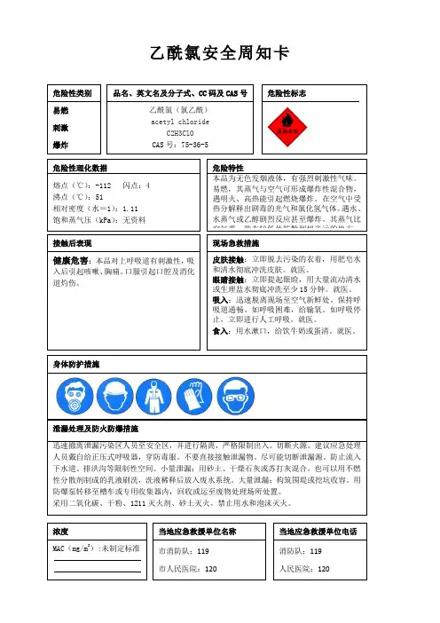乙酰氯安全周知卡、职业危害告知卡、理化特性表
