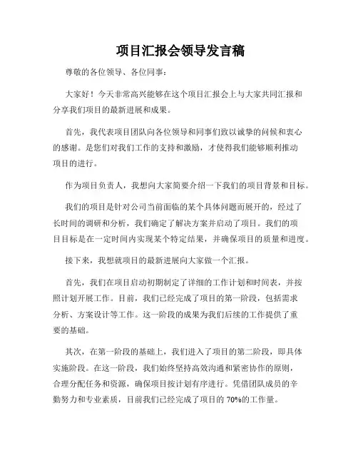  项目汇报会领导发言稿