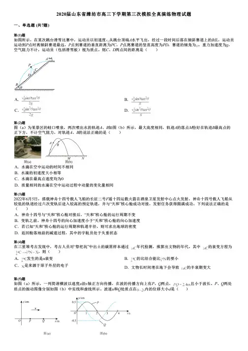 2020届山东省潍坊市高三下学期第三次模拟全真演练物理试题