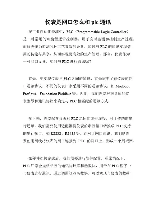 仪表是网口怎么和plc通讯