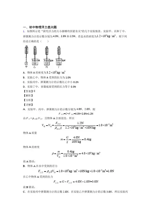 中考物理与浮力类问题有关的压轴题及答案