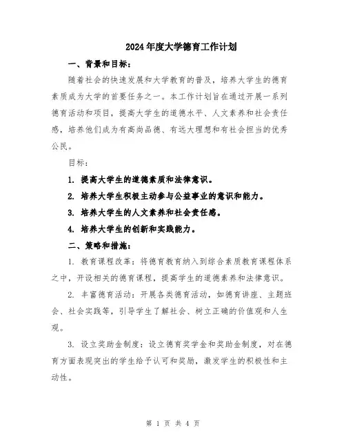 2024年度大学德育工作计划