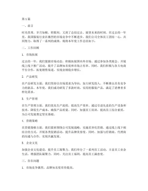 服装行业年度总结模板(3篇)