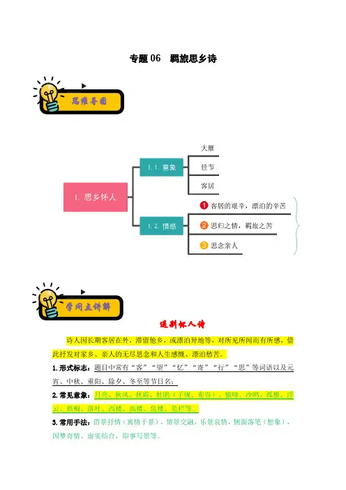 专题06  羁旅思乡诗-2022-2023学年小升初语文古诗鉴赏知识点衔接(部编版)