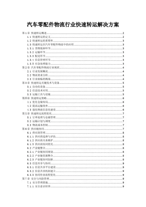 汽车零配件物流行业快速转运解决方案