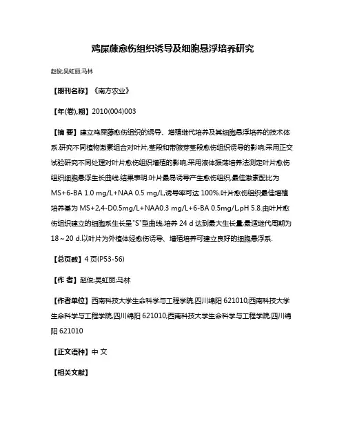 鸡屎藤愈伤组织诱导及细胞悬浮培养研究
