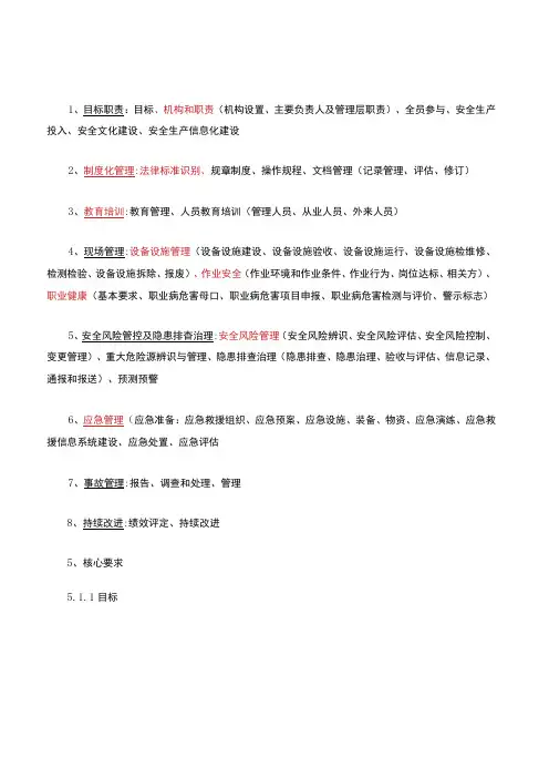 安全生产标准化的八大要素