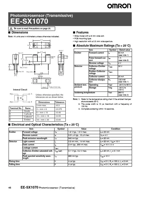 46 EE-SX1070 光学传感器（透射型）商品说明书