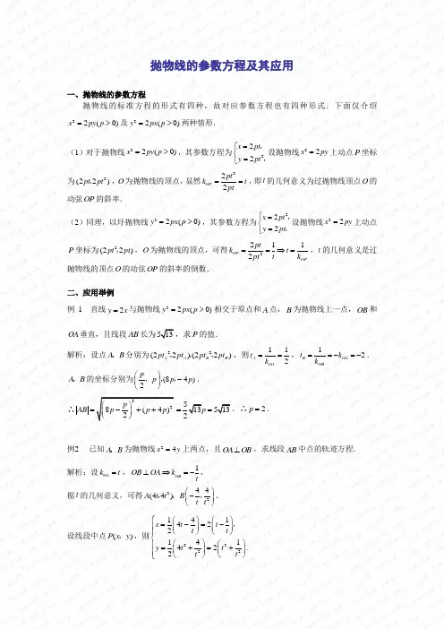 抛物线的参数方程及其应用