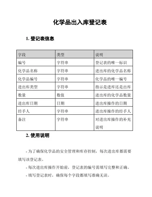 化学品出入库登记表