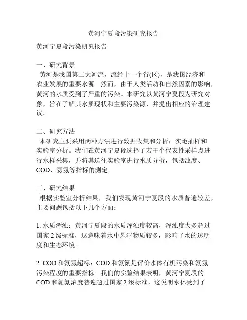 黄河宁夏段污染研究报告
