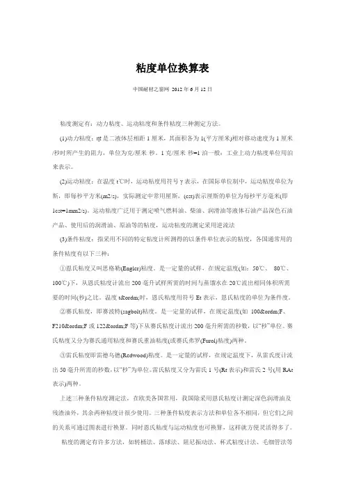 粘度单位换算表