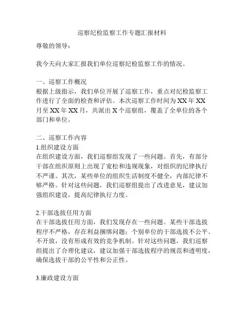 巡察纪检监察工作专题汇报材料