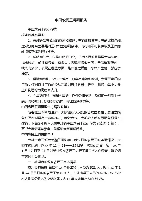 中国农民工调研报告（精选5篇）