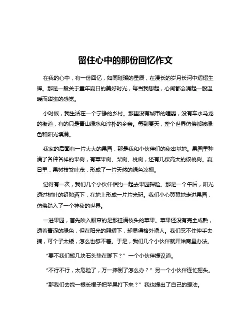 留住心中的那份回忆作文