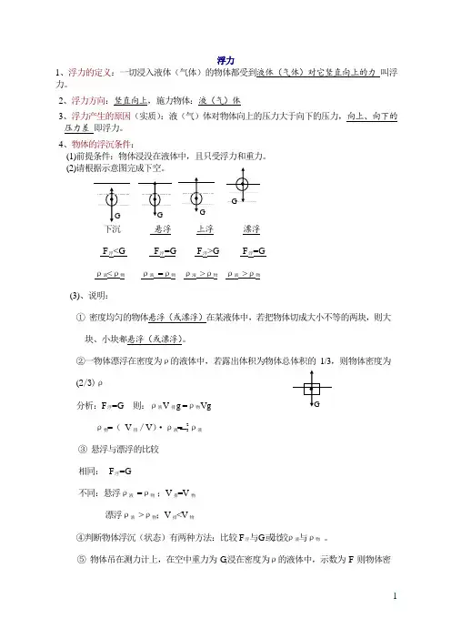 初中物理知识点归纳总结—第10章-浮力