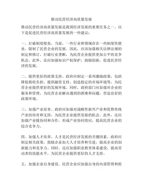 推动民营经济高质量发展