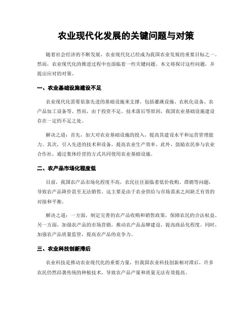 农业现代化发展的关键问题与对策
