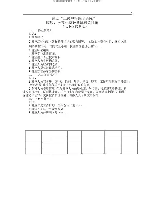 三甲医院评审科室二十四个档案名目(发科室)