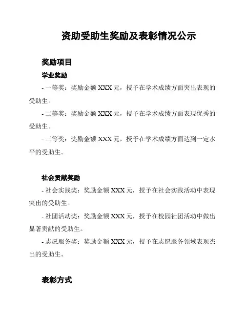 资助受助生奖励及表彰情况公示
